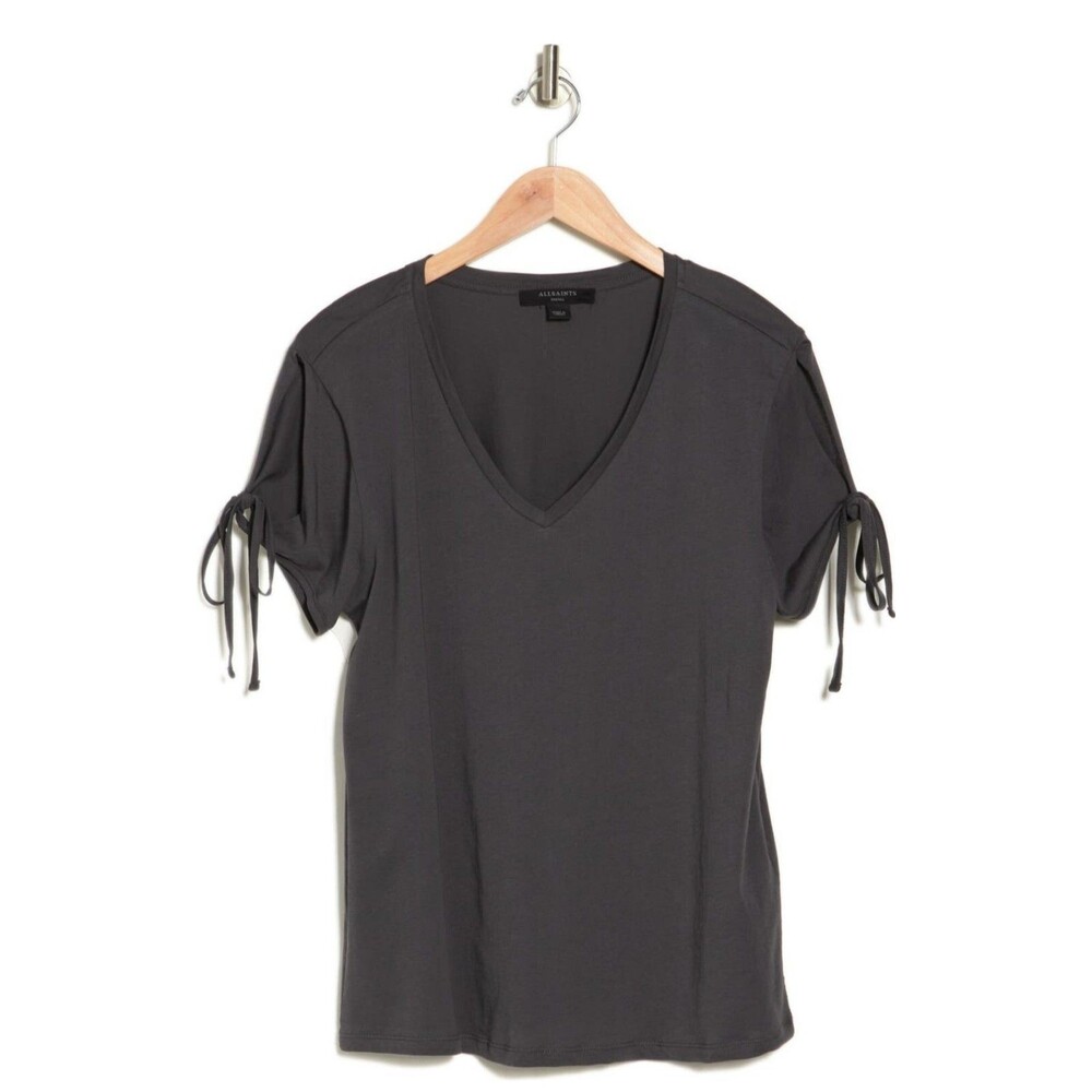 AllSaints Women’s Tee Short Sleeve T-Shirt V- Neck Charcoal Size: SMALL New $69